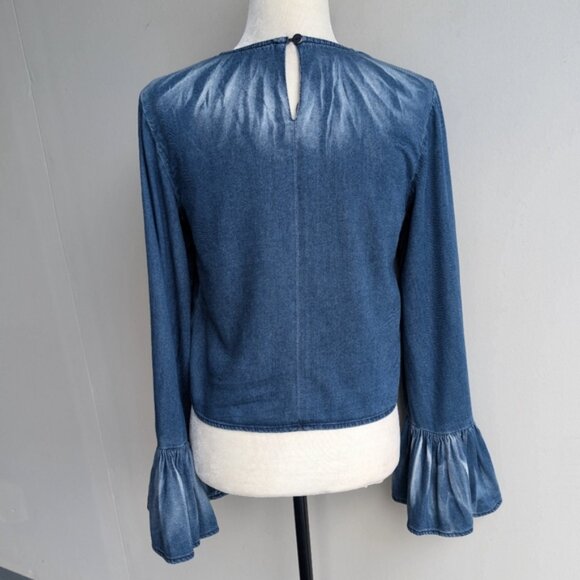 Buffalo David Bitton Tie Dye Chambray Bell Sleeve 70s Inspired Denim Blouse - Picture 3 of 5